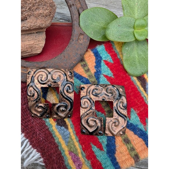 Vintage Large Copper Earrings, Big Bold Southwestern Jewelry - Picture 1 of 16